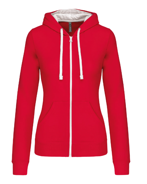 K467 - Sweat-shirt zippé capuche contrastée femme